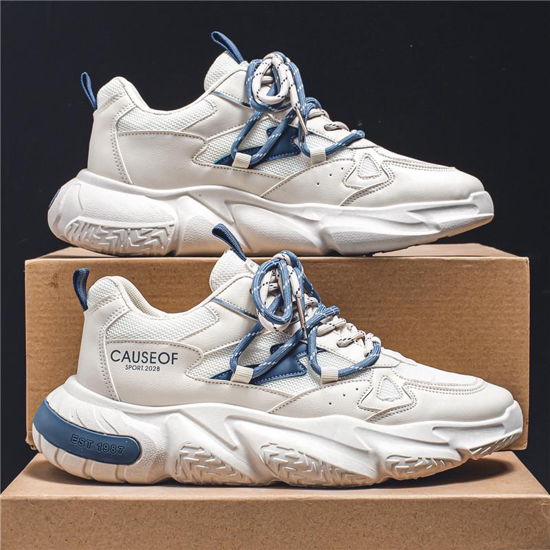 

«Мужская весенняя спортивная повседневная обувь — модный корейский стиль, универсальные кроссовки, увеличивающие рост» 40 синий/бежевый