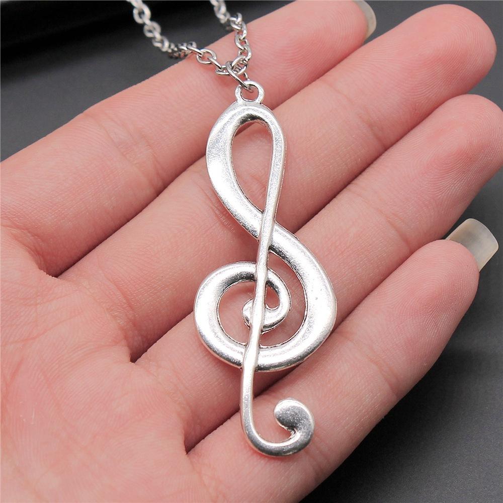 

Vintage Antique Silver Plated 61x22mm Big Musical Note Pendant Necklace For Women Men Long Chain Trendy Jewelry Accessories 70cm