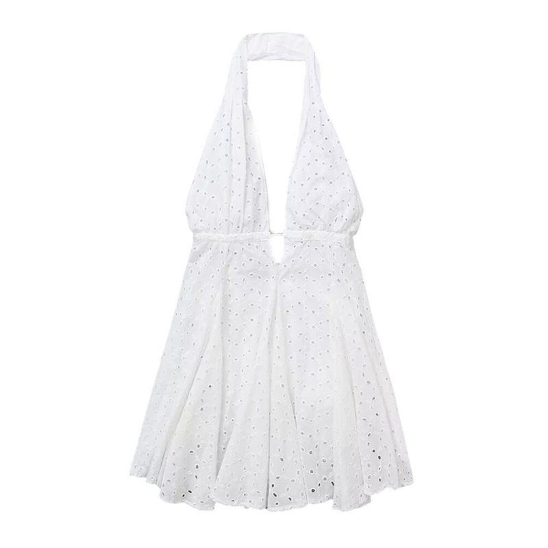 Kaslead New Arrival Women's Clothing Fashion Style Fashion Casual Cut Out Embroider Hanging Collar Dress 4786282