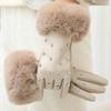 Soft Rhinestone Winter Gloves Plush Women Warm Mittens Gift Pu Leather Gloves  Girls