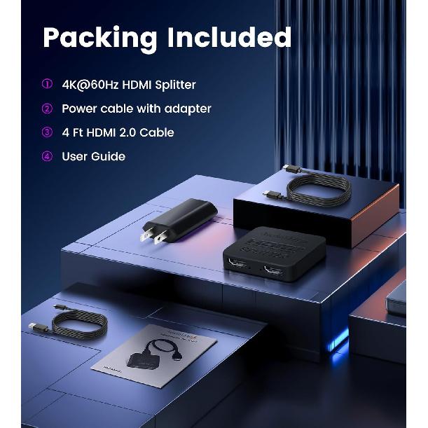 avedio links HDMI Splitter 4K@60Hz, HDMI Splitter 1 in 2 Out, HDMI Splitter for 2 Same Screen Only Mirror Screens, Support 3D Dol-by Vision Atmos