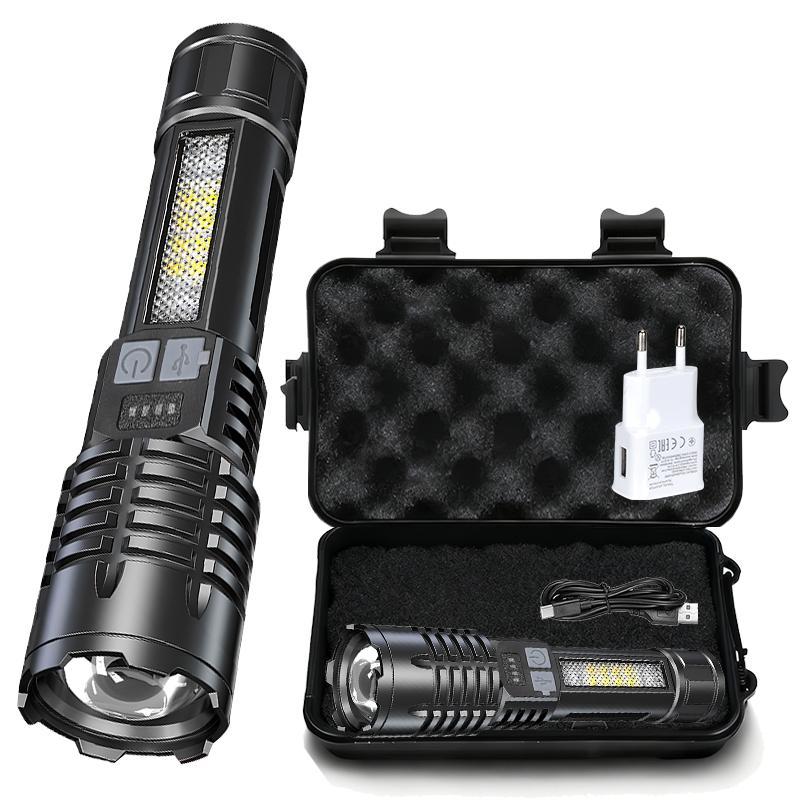 Latarka LED o dużej mocy Mocna latarka COB TYPE-C z akumulatorem i bocznym światłem do biwakowania na świeżym powietrzu i pieszych wędrówek