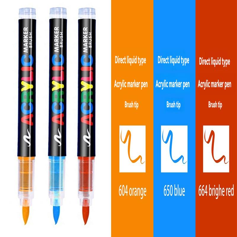 3/6Pcs Acrylic White Marker Brush Pens Black Paint Art Markers Set for Rock Painting Stone Ceramic Wood Tire Fabric Metal Canvas