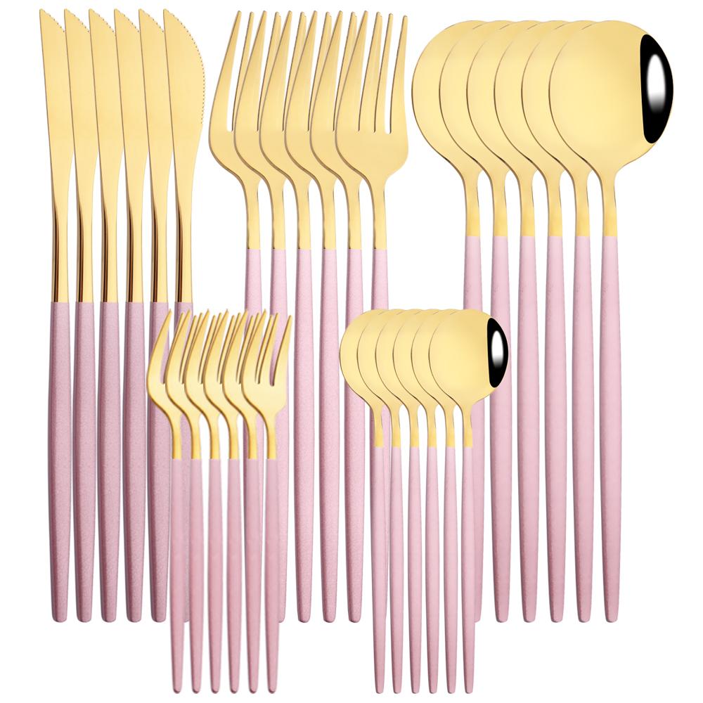 30Pcs Black Gold Cutlery Set Knife Fork Spoon Dinnerware Set Stainless Steel Cake Fork Teaspoon Tableware Party Kitchen Flatware