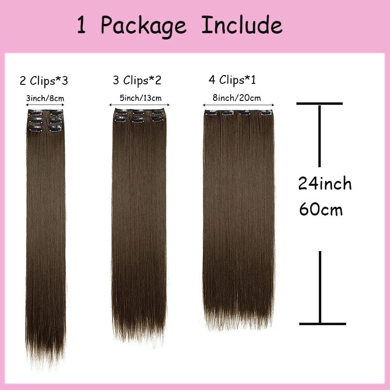 Synthetic 6pcs/set Long Straight Clip-in Hair Extension Invisible Seamless Extension Black Brown Hairpiece for Women 2028