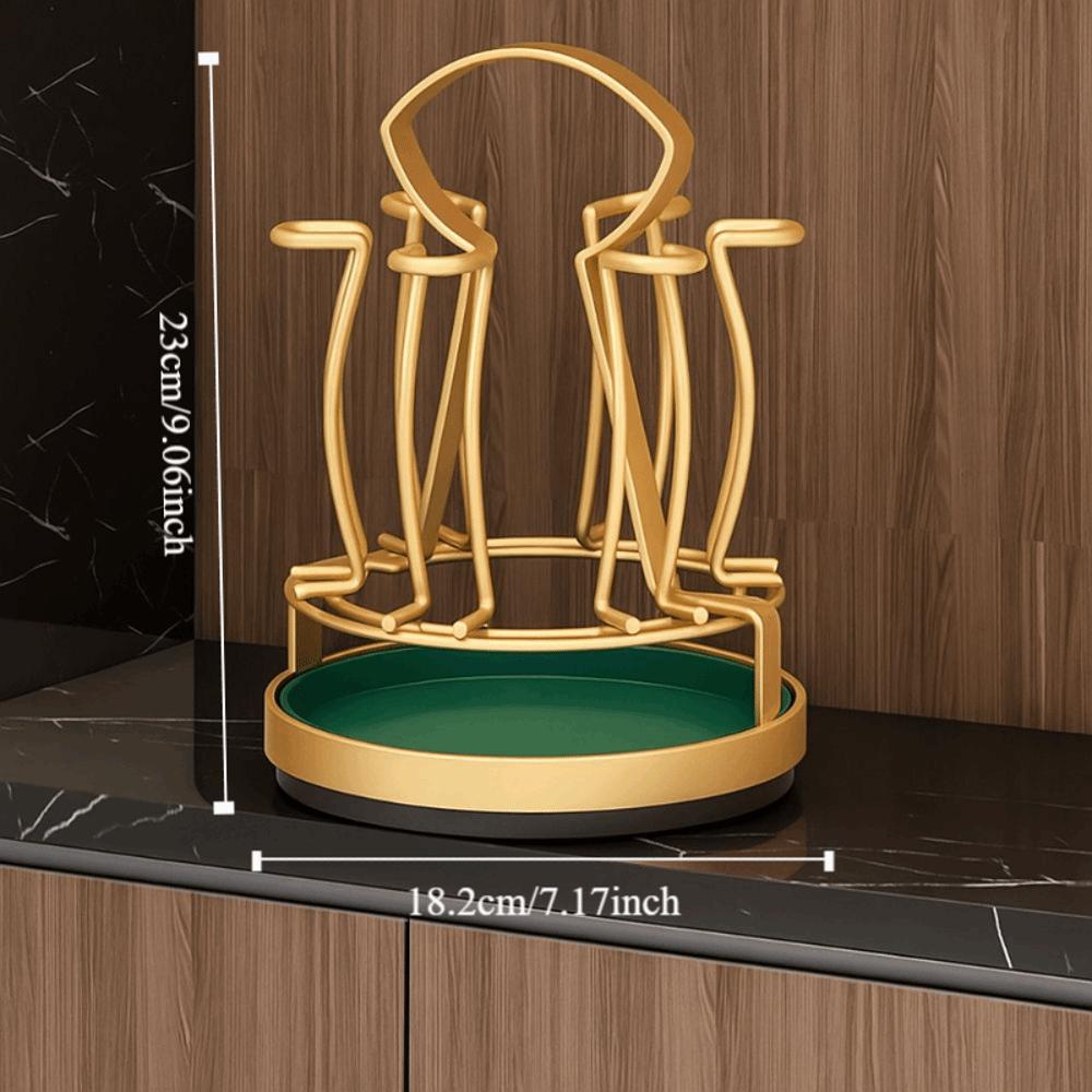 360° Rotation Cup Drain Rack 6 Hooks Large Capacity Glass Holder with Water Drain Tray Space-saving Cup Drying Rack Home Kitchen