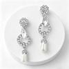 Elegant Silver-Tone Rhinestone Pearl Dangle Earrings - High-End Light Luxury Style