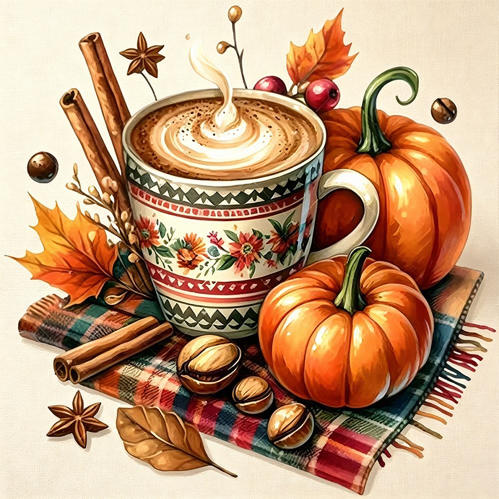 5D Diamond Painting Coffee Pumpkin Fall Pattern DIY Craft Home Wall Decor Autumn Art