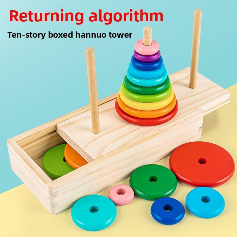 Wooden Stacking Rainbow Tower For Children Brain Training And Learning Activity