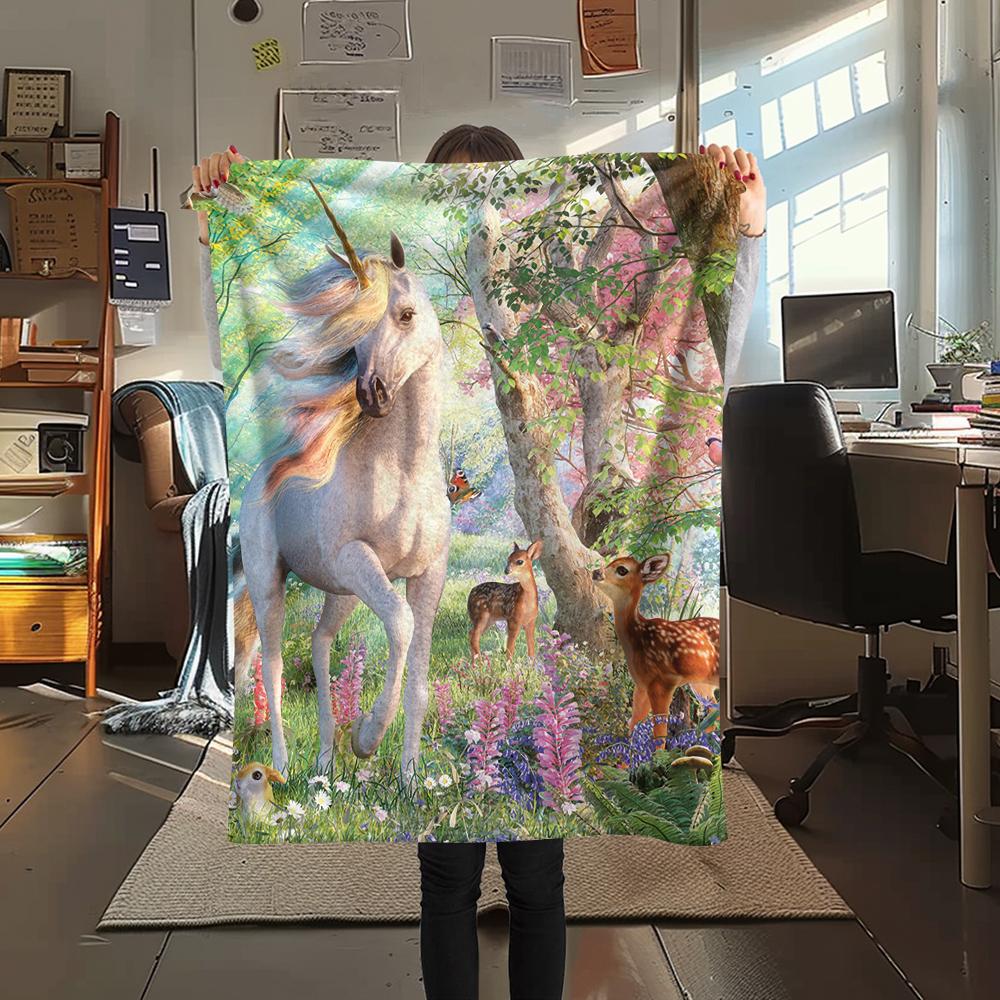 1Pc Beautiful Uni-horse Print Flannel Blanket, High Quality Comfortable for All Seasons, Home Decor, Warmth and Comfort, Perfect for Christmas Gifts