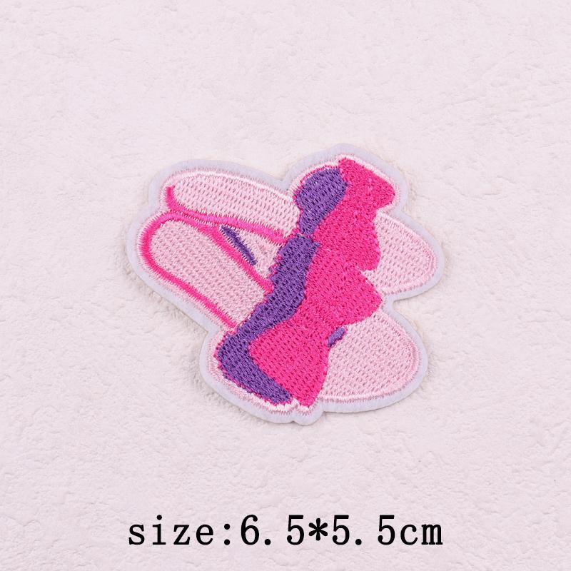 Pink Cartoon Embroidery Patch Iron On Patches For Clothing Flower Letters Patches On Clothes Sewing Fusible Patch Applique Decor