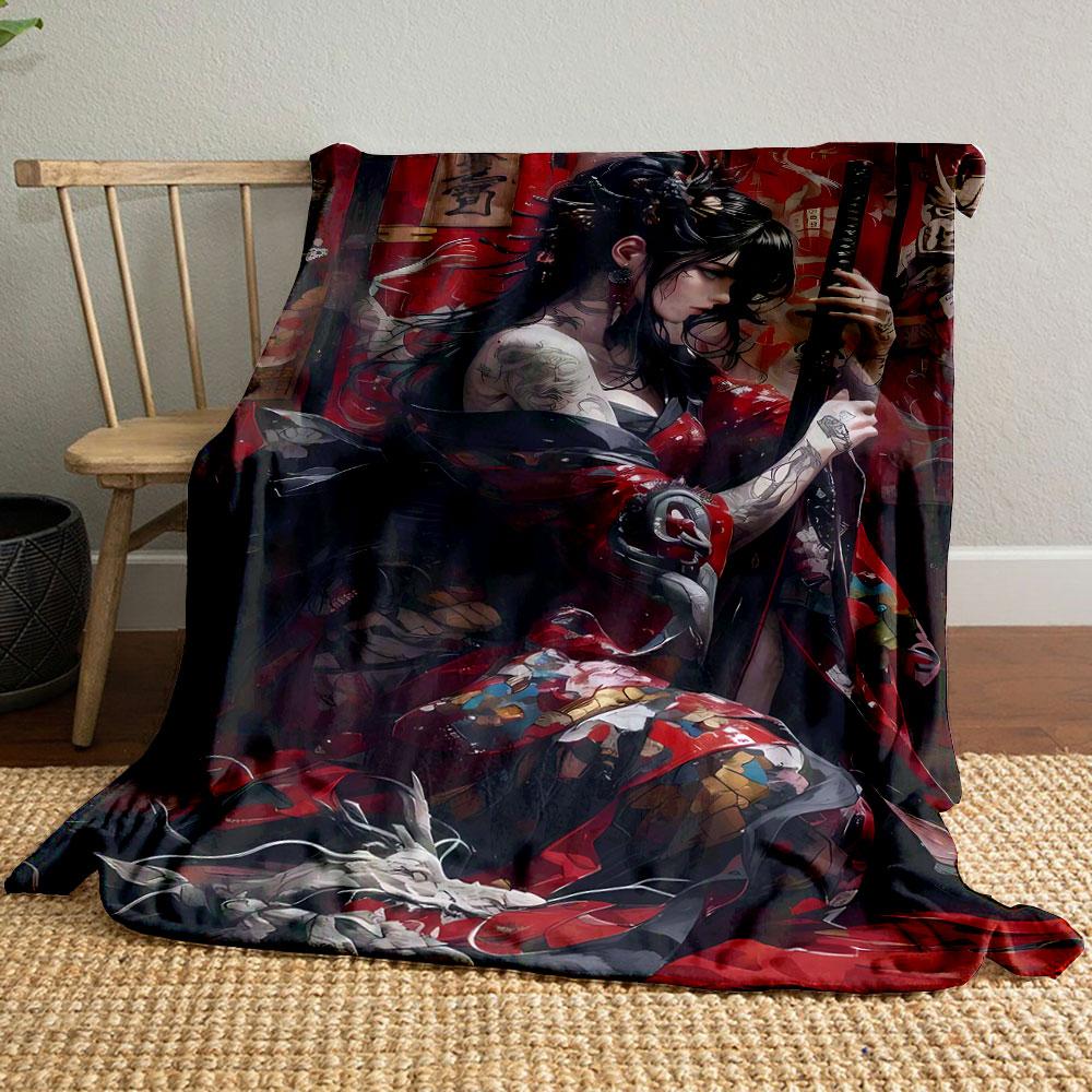 

Japanese Geisha Katana Tattoo Blanket bedroom Blanket for Livingroom Couch lunch break Soft throw for Friend s festival Gift 80cm x 120cm