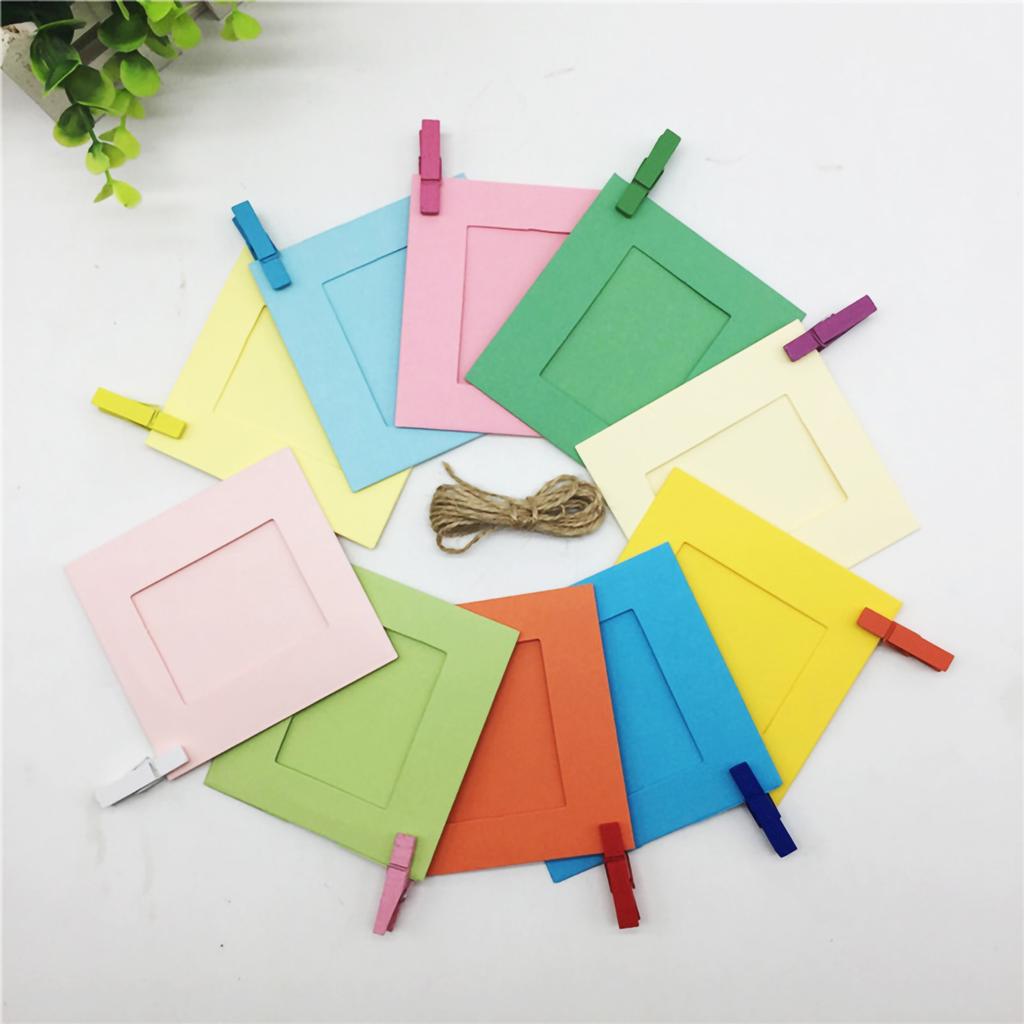 10 Pcs DIY Kraft Paper Photo Frame 3 Inch Hanging Wall Photos Picture Frame Kraft Paper With Clips