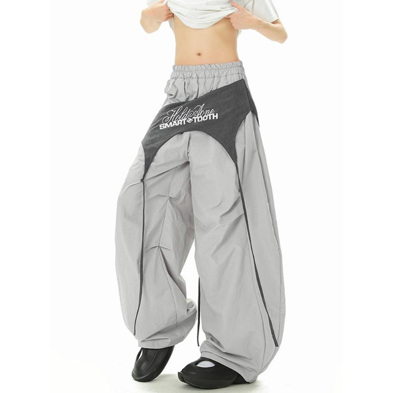 

Дизайнерские спортивные штаны с контрастными полосками, брюки-шаровары, весенне-летние хип-хоп штаны, быстросохнущие брюки-парашюты женские S серый