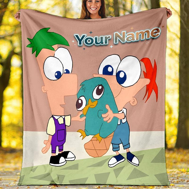 Customizable Phineas and Ferb Throw Blanket – Personalized Name, All-Season Cozy Snug Blanket, Machine Washable, Personalized Blanket