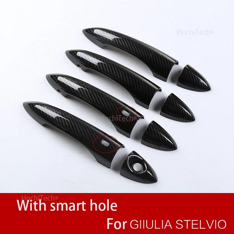 

Для Alfa Romeo Giulia 952 Stelvio 949 2015 2016 2017 2018 крышка дверной ручки автомобиля Накладка для умного ключа отверстие из настоящего углеродного волокна With smart hole