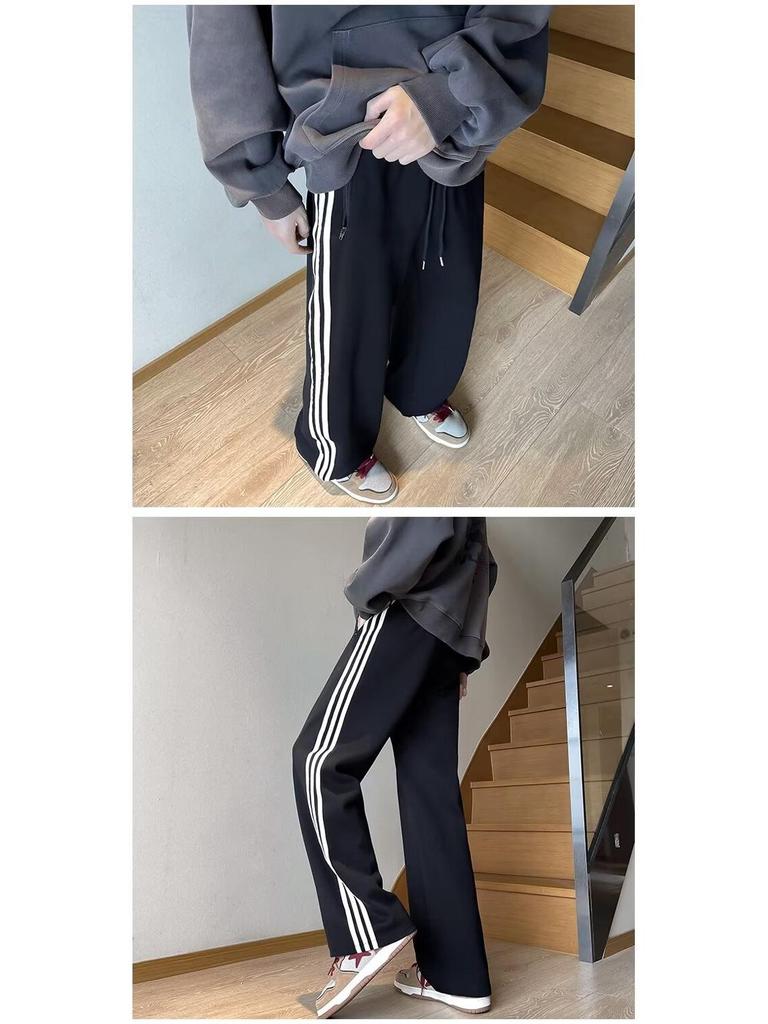 Men's Autumn/Winter Three-Stripe Loose Sweatpants – Trendy, Retro, Heavyweight Casual Pants