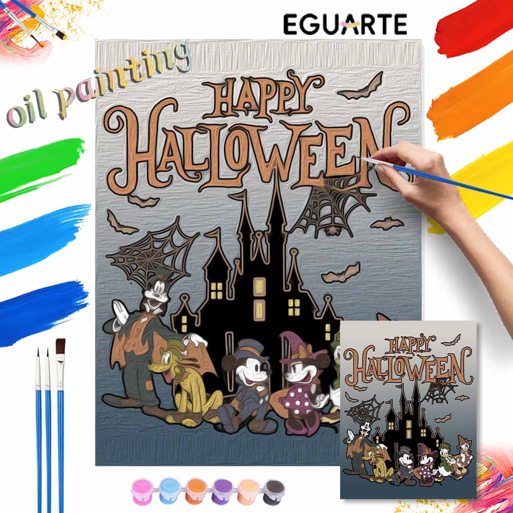 Disney Halloween Mickey Mouse Castle Paint by Numbers Art Kit Handmade Painting Home Decor Gift