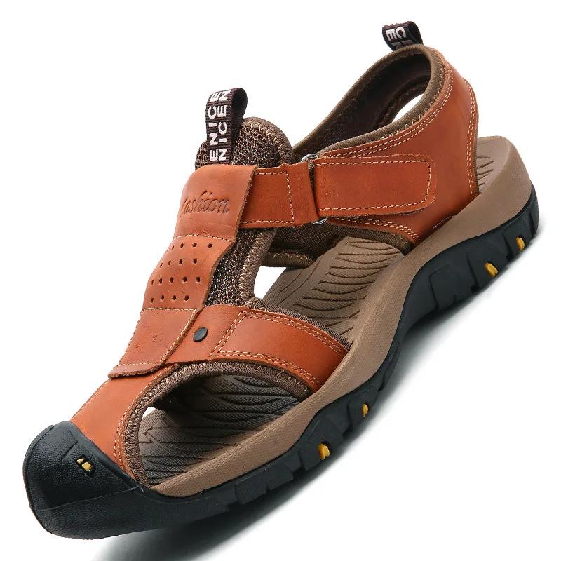 fashion Men's Shoes Summer Baotou Men's Sandals Top Layer Leather Outdoor Beach Shoes Baotou Beach Shoe Beach Shoes Outdoor Sandals