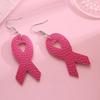 Women's Pink Ribbon PU Leather Earrings for Breast Cancer Awareness