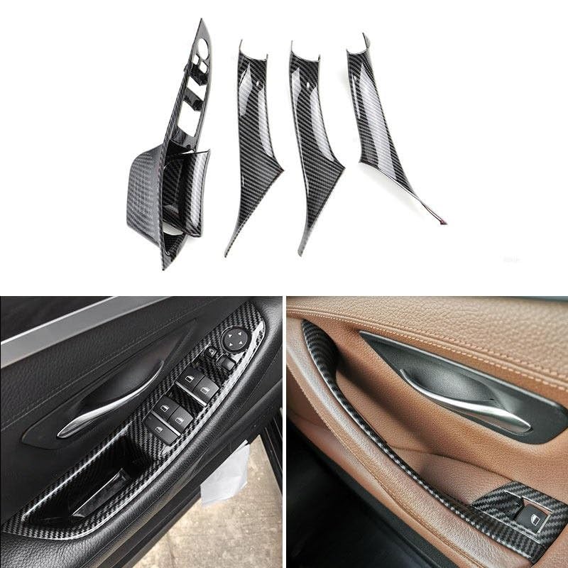 HAENJA Car Interior Door Handle Carbon Fiber Texture Door Pull Handle Protective Cover Trim for BMW 5 Series F10 F18 RHD Driver Cover, 2011-2017