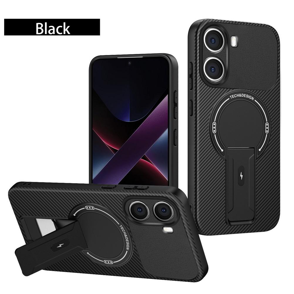 Carbon Fiber Invisible Stand Holder Built-in Magnetic Ring Case for Poco F7 Ultra POCO F7 Pro X7 Pro M6 C75 C71 C65 C61 Cover