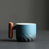 80ml Ceramic Retro Coffee Cup Office Water Cup Filter Tea Mug Wooden Handle Coffee Mug Handmade Tea Coffee Cup Birthday Gift