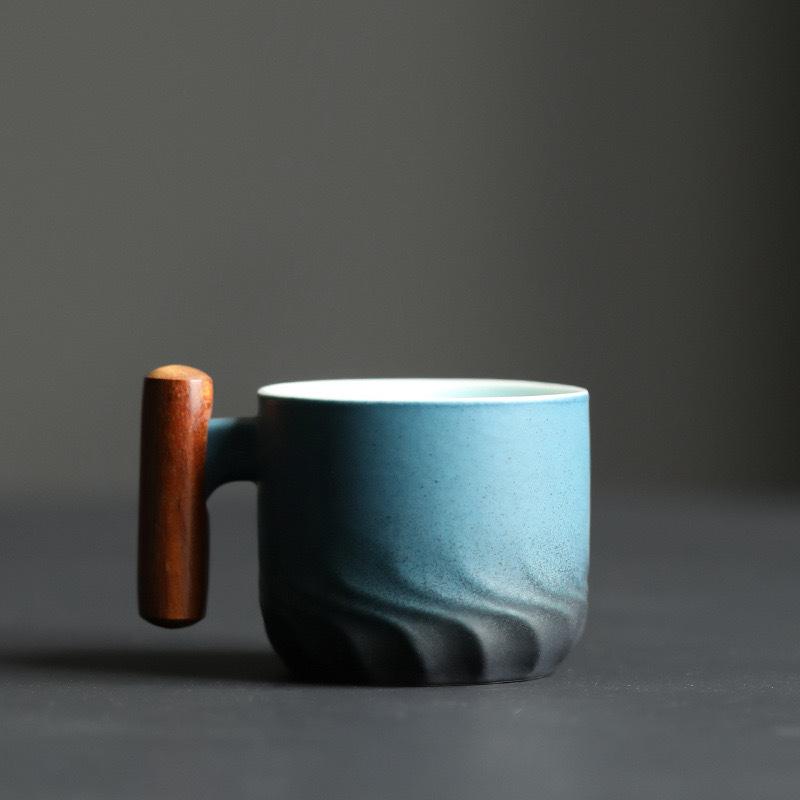 80ml Ceramic Retro Coffee Cup Office Water Cup Filter Tea Mug Wooden Handle Coffee Mug Handmade Tea Coffee Cup Birthday Gift