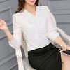 Frühling Sommer Frauen Bowknot Spitze-up Kragen Hemd Tops Lange Ärmel Einfarbig Casual Chiffon Bluse Arbeitskleidung