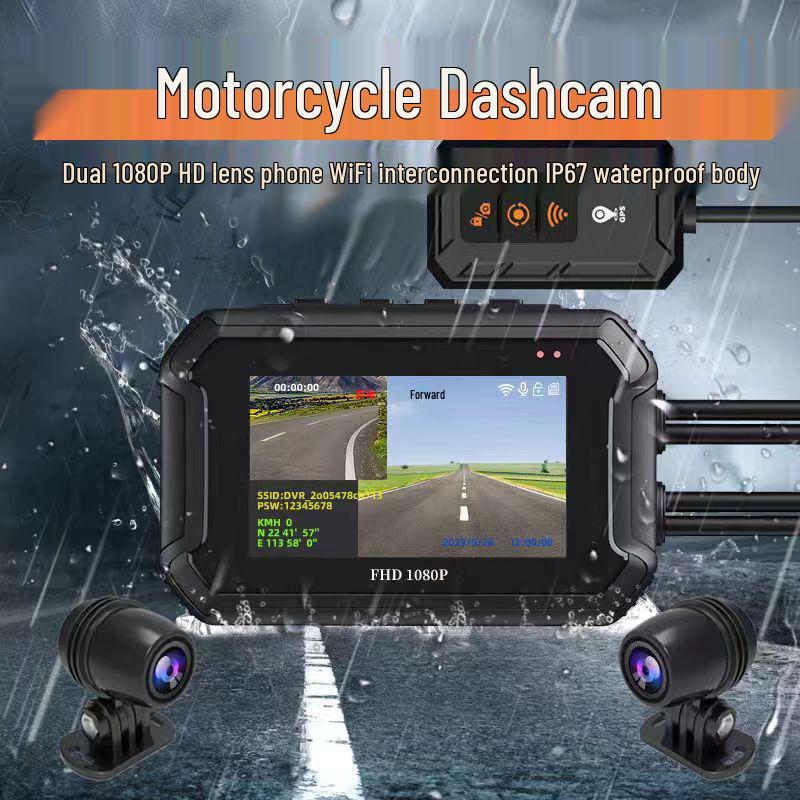 Dual Recording Motorcycle Dash Cam: Front/Rear, HD Night Vision, GPS, Waterproof, WiFi