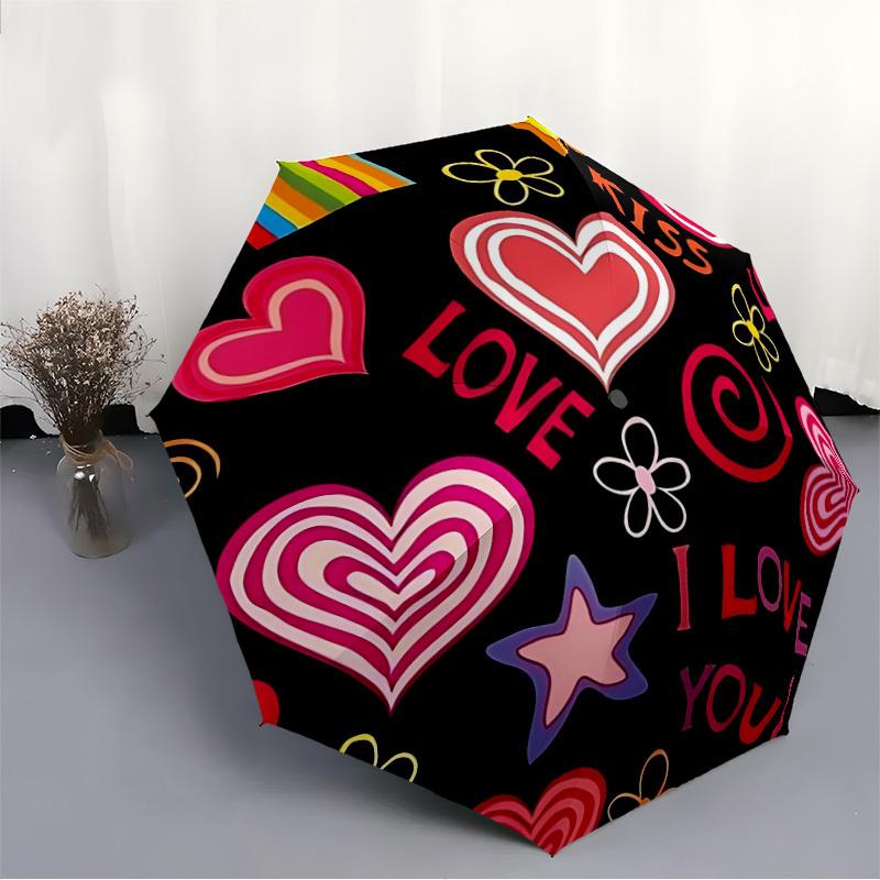 1pc Love Heart Decorations Automatic Folding Umbrella - Portable Collapsible Design, 8-Rib Iron Frame, Durable Fabric Yy251125026