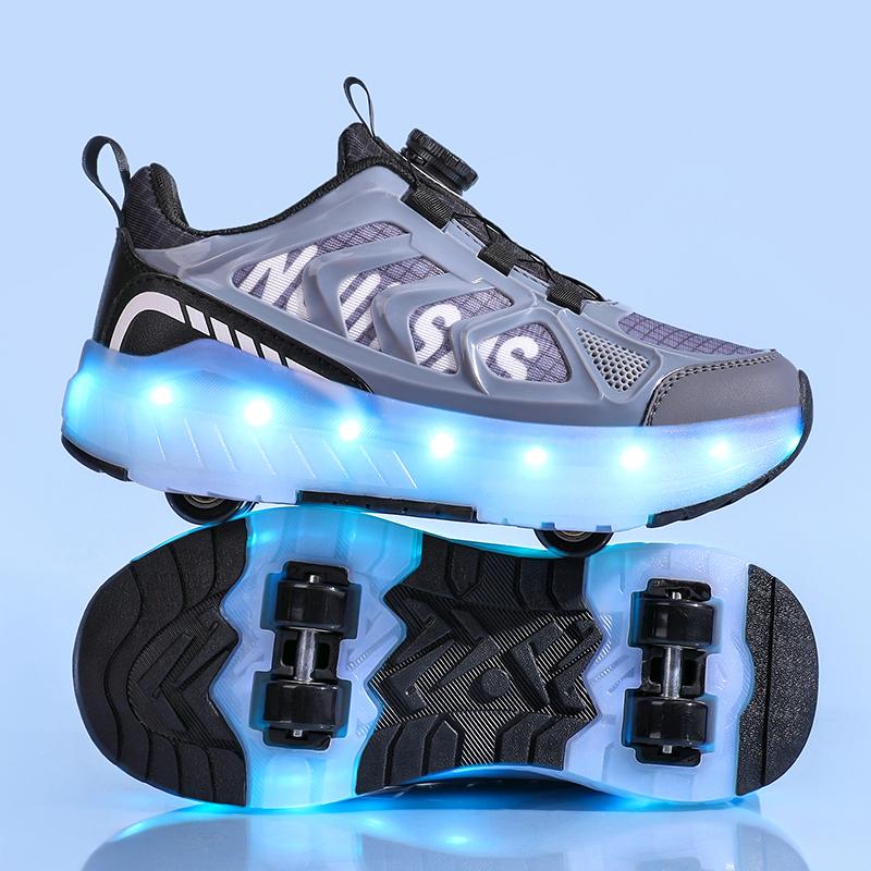 Kids Lights Sports Shoes Rubbing Shoes Charging and Disassembling Four Wheels Slide Shoes LED Kids Glowing Sneakers