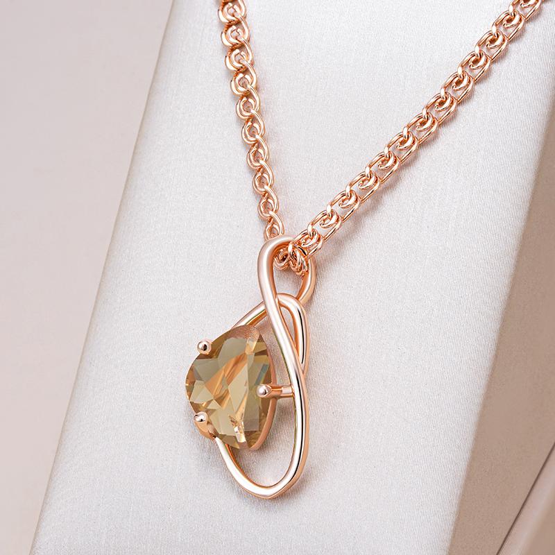 Rose Gold Color Pendant Necklace For Women Geometry Brown Natural Zircon High Quality Ethnic Bridal Jewelry