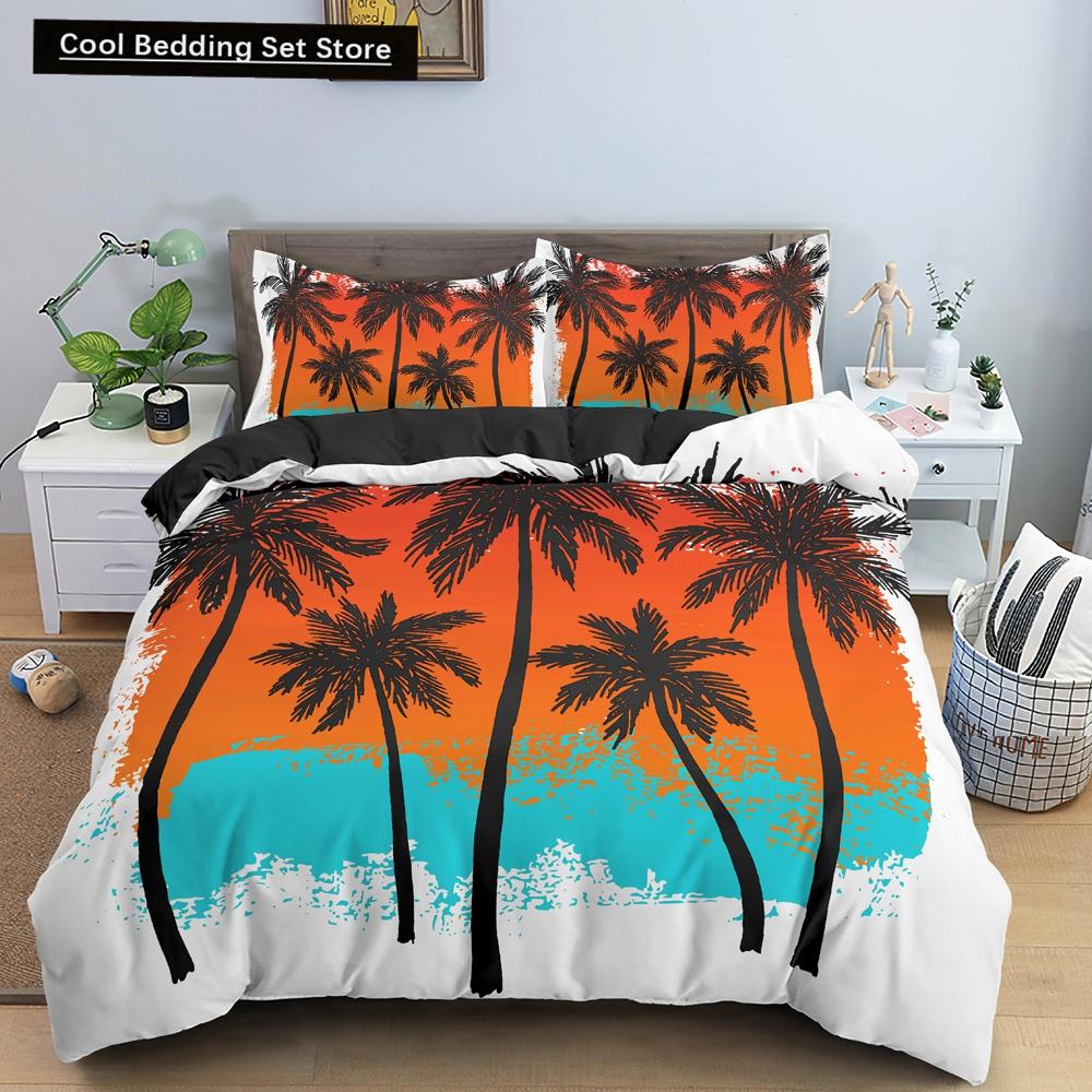 Tropical Coconut Palm Tree King Queen Duvet Cover Hawaii Seaside Sunset Bedding Set Sunrise Plant 2/3pcs Polyester Quilt Cover