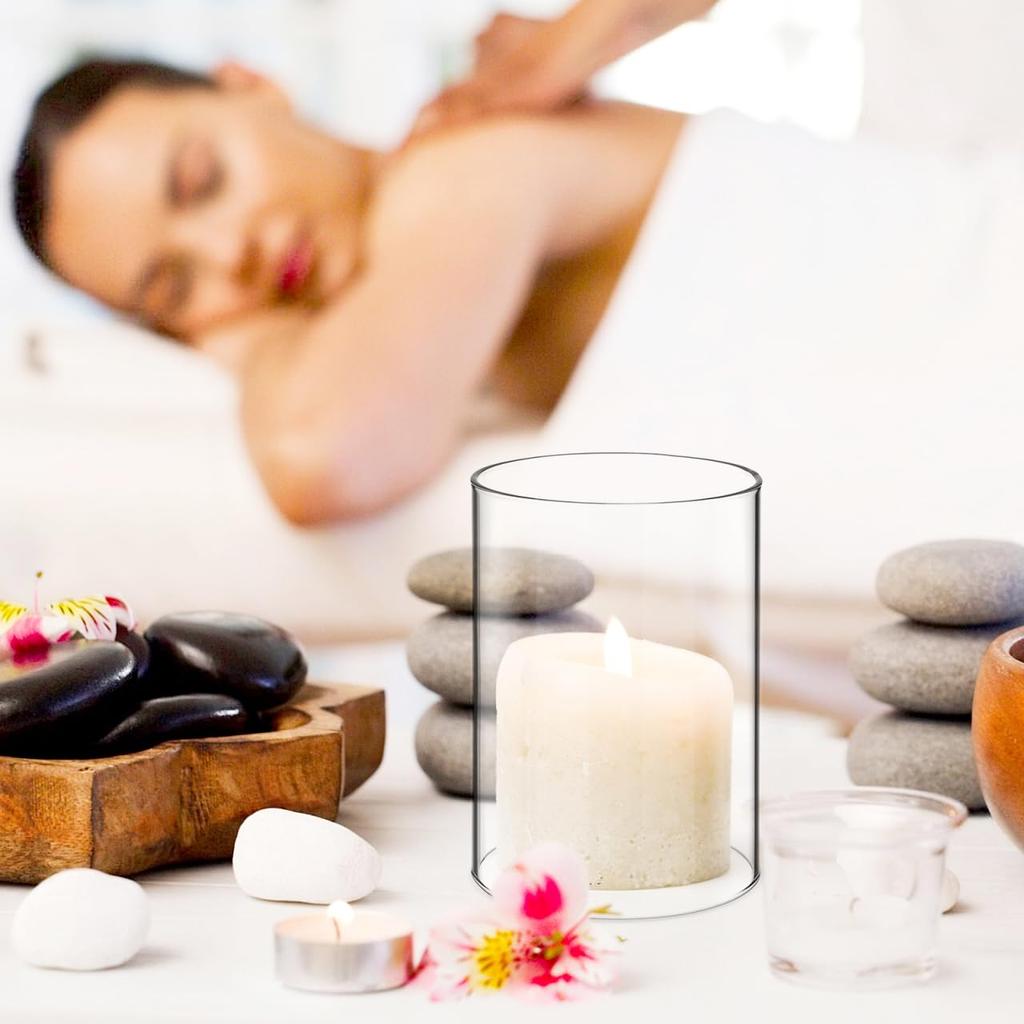 MAGICLULU Set of 2 Clear Glass Candle Covers, Cylinder Shape, Heat-Resistant Glass, for Candle Holders, Windproof Desktop Decor, 4x2.8 Inches