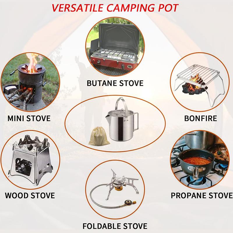 Outdoor Pot Coffee Maker Kettle Portable Lightweight Camping Cooking Pot 1.2L Cup For Camping Hiking Backpacking Boiling Water