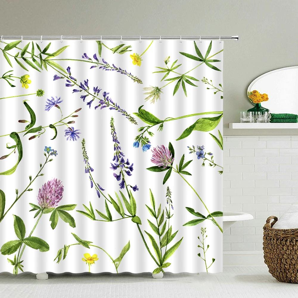 Flowers Pattern Shower Curtains Waterproof Polyester Bath Screen Curtain for Home Decoration Bathroom Printed Shower Curtain