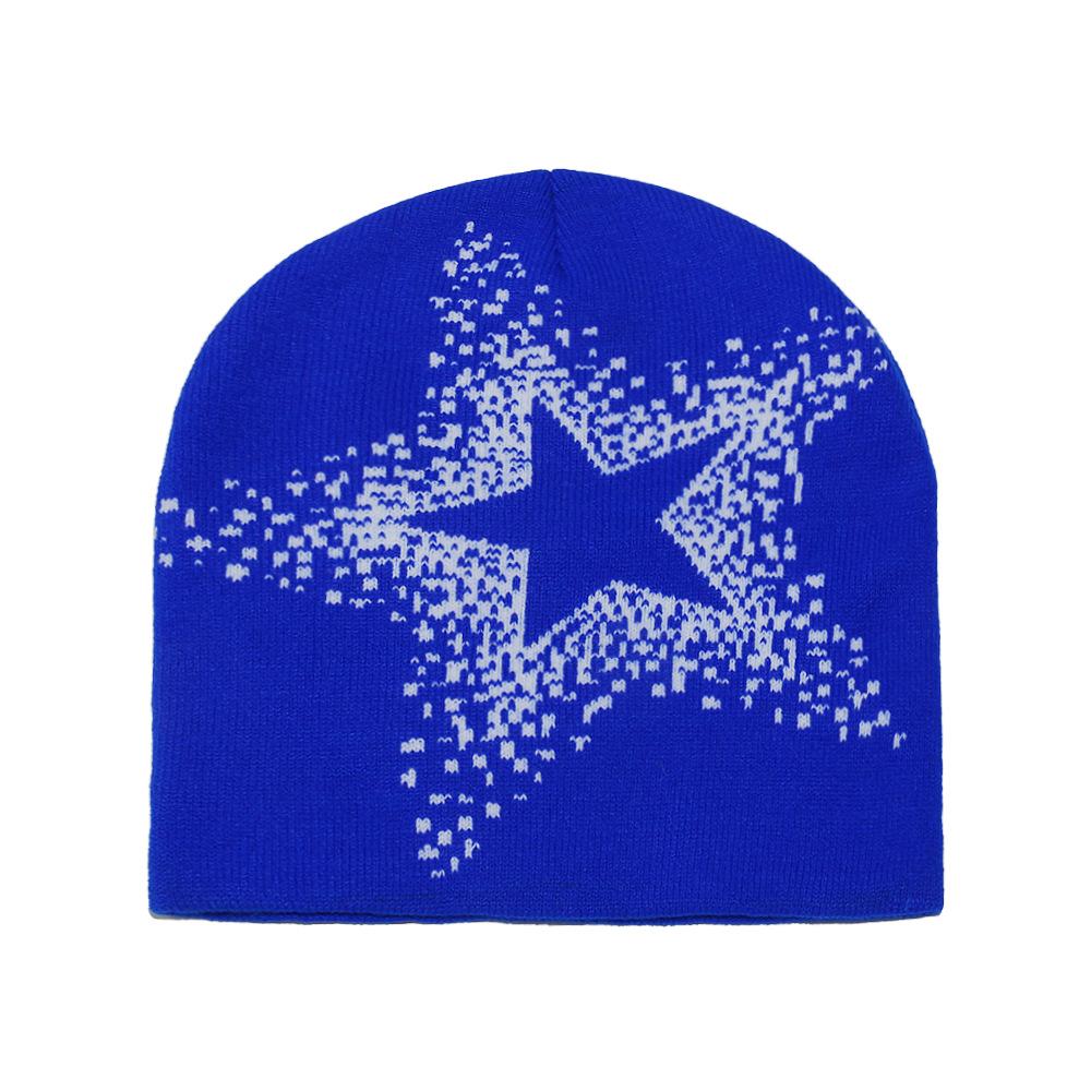2025 autumn and winter new wool hat outdoor cycling pullover hat pentagram jacquard knitted hat cold hat men