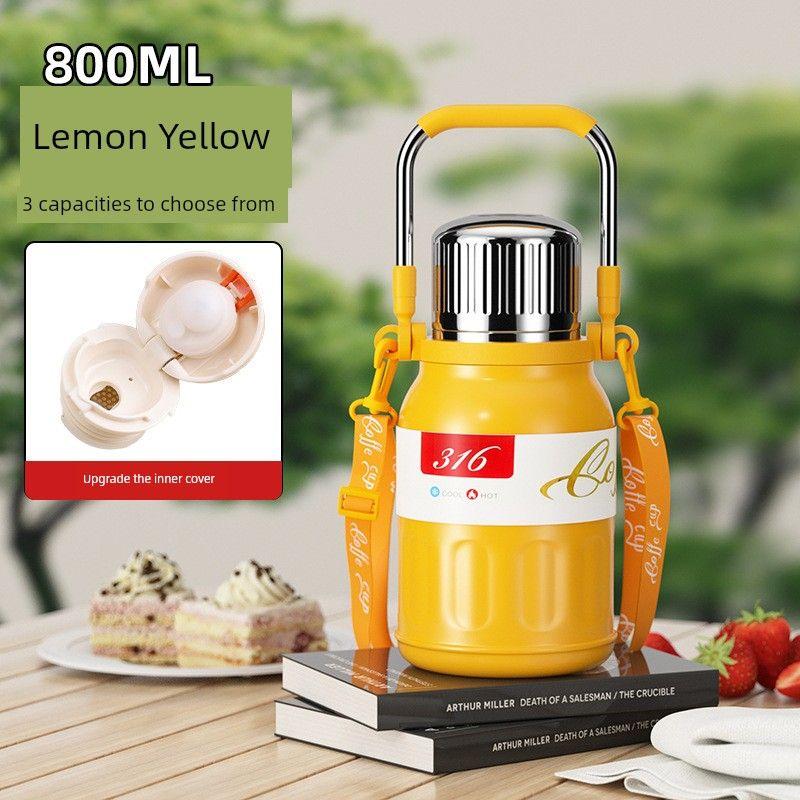 

316 Stainless Steel Vacuum Insulated Thermos with Handle, Large Capacity Thermos Cup for Men and Women, Suitable for Outdoor Travel and Car Use Yellow 800ml