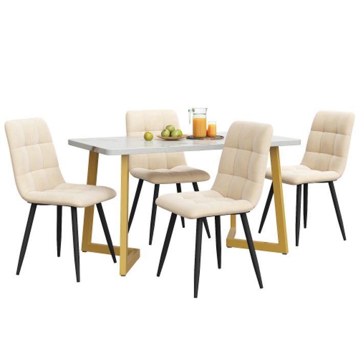 Table De Salle À Manger - MUVOE - 117 Cm - 4 Chaises - Velours Beige - Rectangulaire