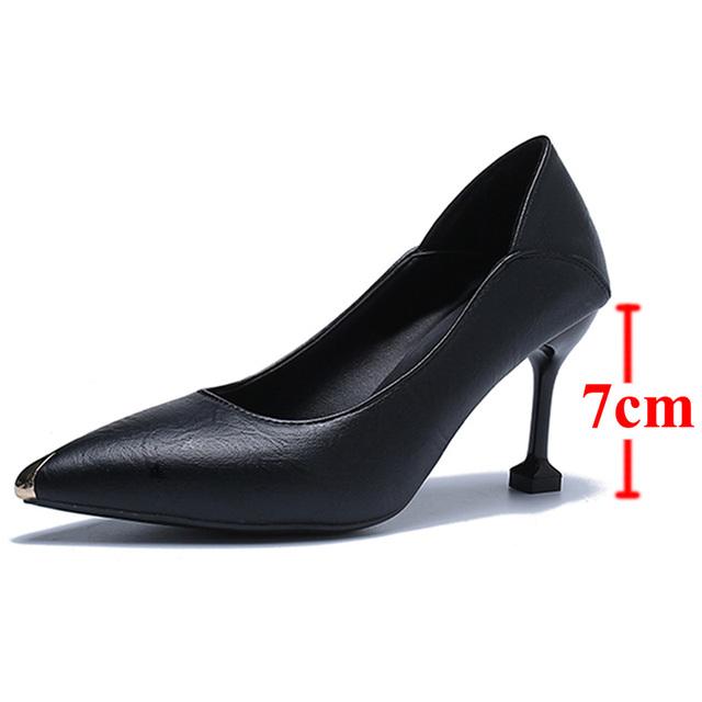 Weiche Pu-Leder-Pumps mit dünnen Absätzen, Damenmode, Metall, spitze Zehen, High Heels, Schuhe für Damen, neue Zwei-Wege-Büro-Freizeitschuhe