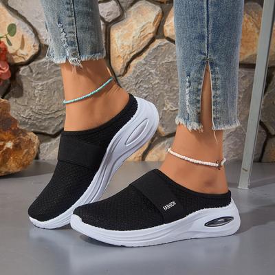 Damen Netz Fliegengewebe Halb-Slipper auf Schuhen, Atmungsaktive Flachabsatz Mules Sneaker, Bequeme Lässige Ein-Schritt Damen Alltagsschuhe