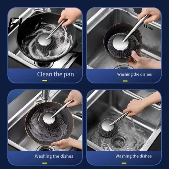Professional Grill Scrubber Stainless Steel Pot Cleaning Brush, with Ergonomic Handle, Heavy Industrial Strength Brush Duty Kitchen Scrubbing for Pans