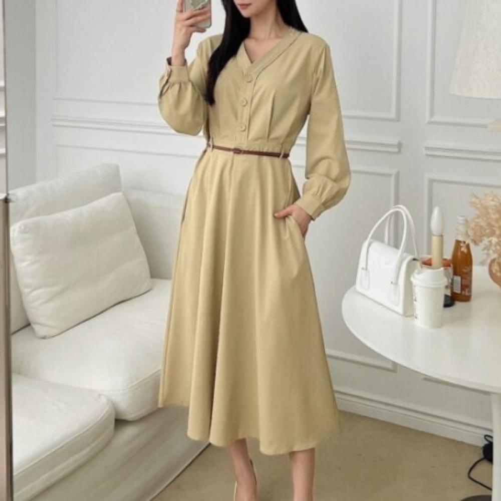 NeW ArriVAls Open Run W Neck V Neck Shirred Long sleeVe A Line Dress