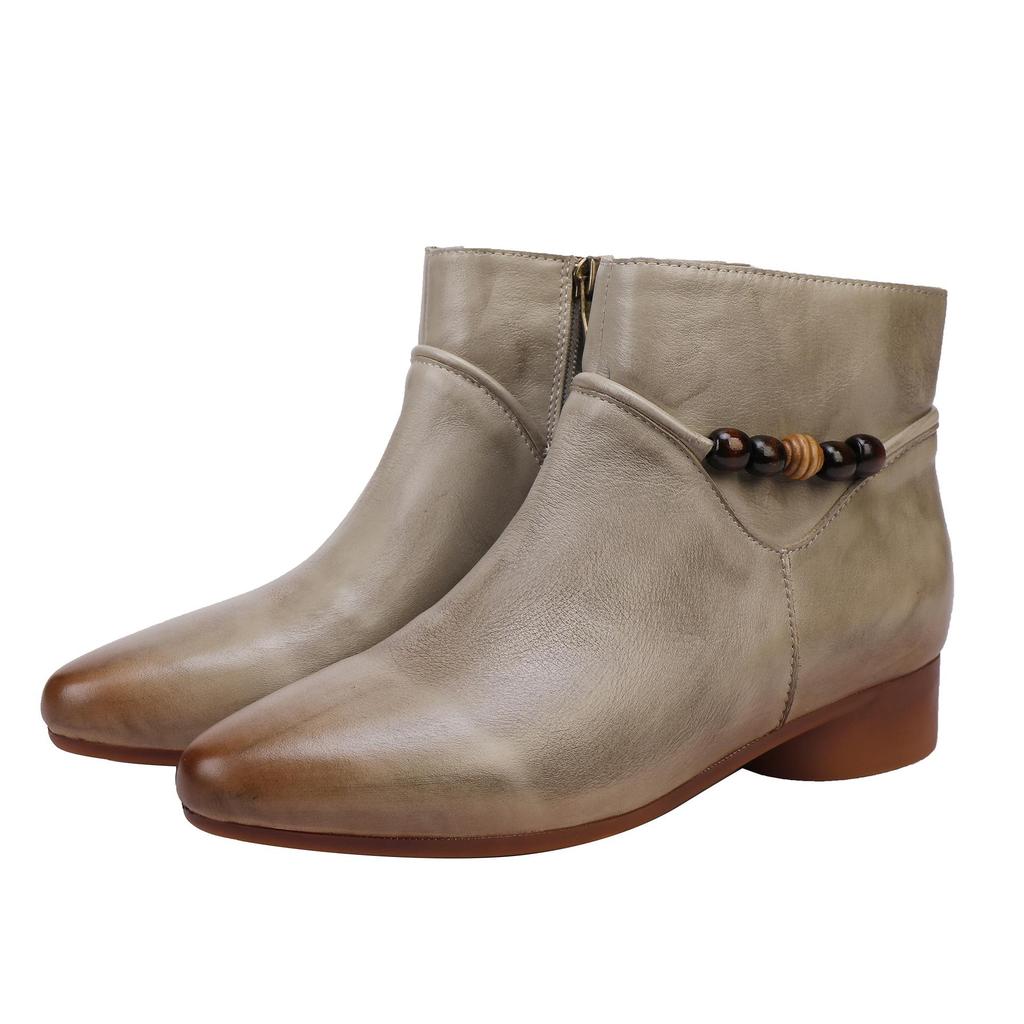 Women's 2025 Retro Low-Heel Pointed Toe Ankle Boots: High-Quality Full Leather Inside & Out, Autumn/Winter Fashion.