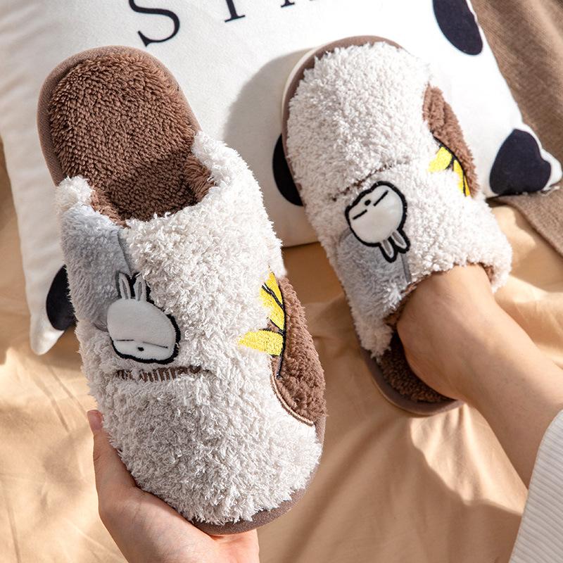 

New cotton slippers women s autumn and winter couples home warm soft bottom non-slip men s slippers 46-47 [Suitable for sizes 45-46]