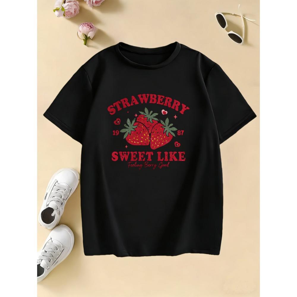 

Girls Sweet Strawberry T Shirts Kids Children s T-shirt Kawaii Girls Summer Spring Casual Top Tee 100