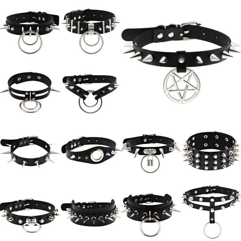 New Goth Punk Spike Rivet Choker Collar For Women Steampunk Pentagram Necklace Emo Neck Strap Cosplay Chocker Gothic Accessories
