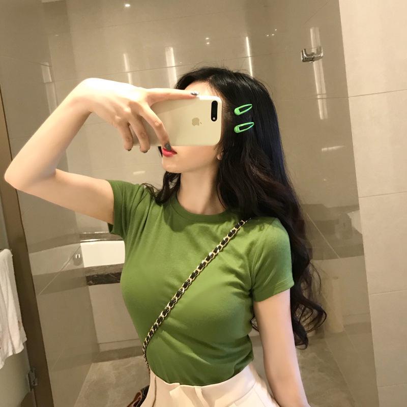 2026 Spring/Autumn Women's Korean Style Slim-Fit White Short-Sleeved T-Shirt Base Layer
