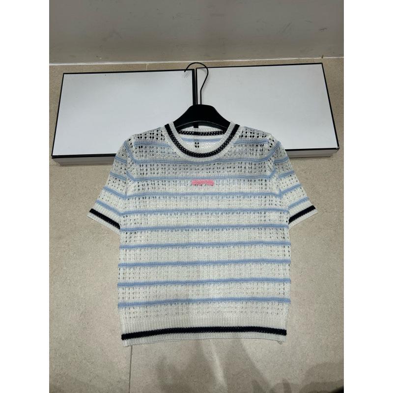 Xiangjia Pink Embroidered Hollow Knit Short Sleeve Age-Reducing Summer Top